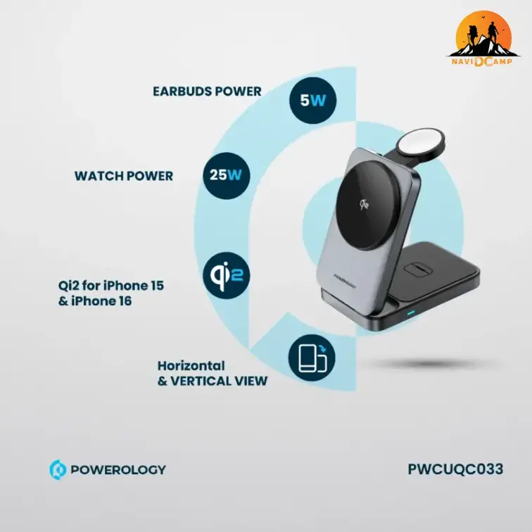 شارژر وایرلس 3 کاره پاورولوژی مدل PWCUQC033