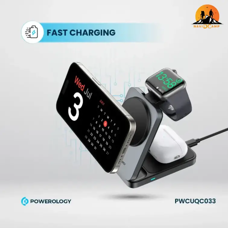 شارژر وایرلس 3 کاره پاورولوژی مدل PWCUQC033