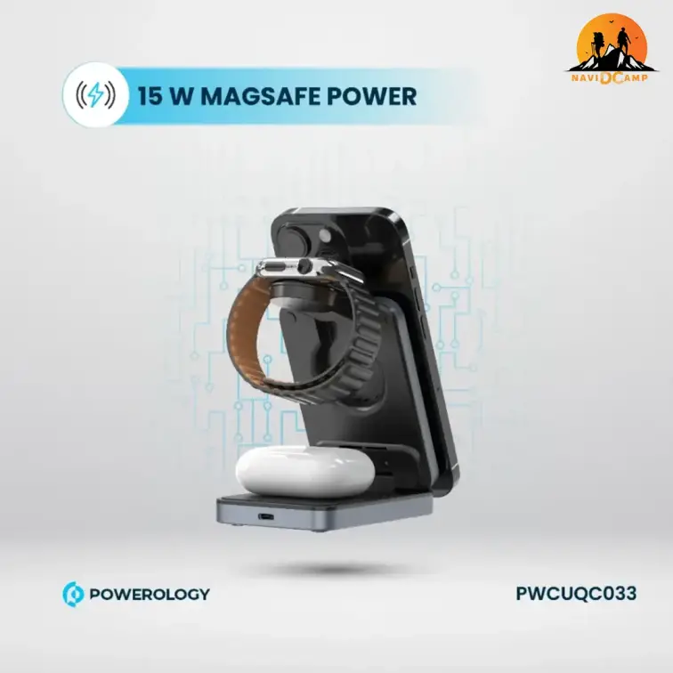 شارژر وایرلس 3 کاره پاورولوژی مدل PWCUQC033