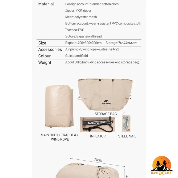 چادر بادی ایر 12.0 نیچرهایک مدل NH20ZP010